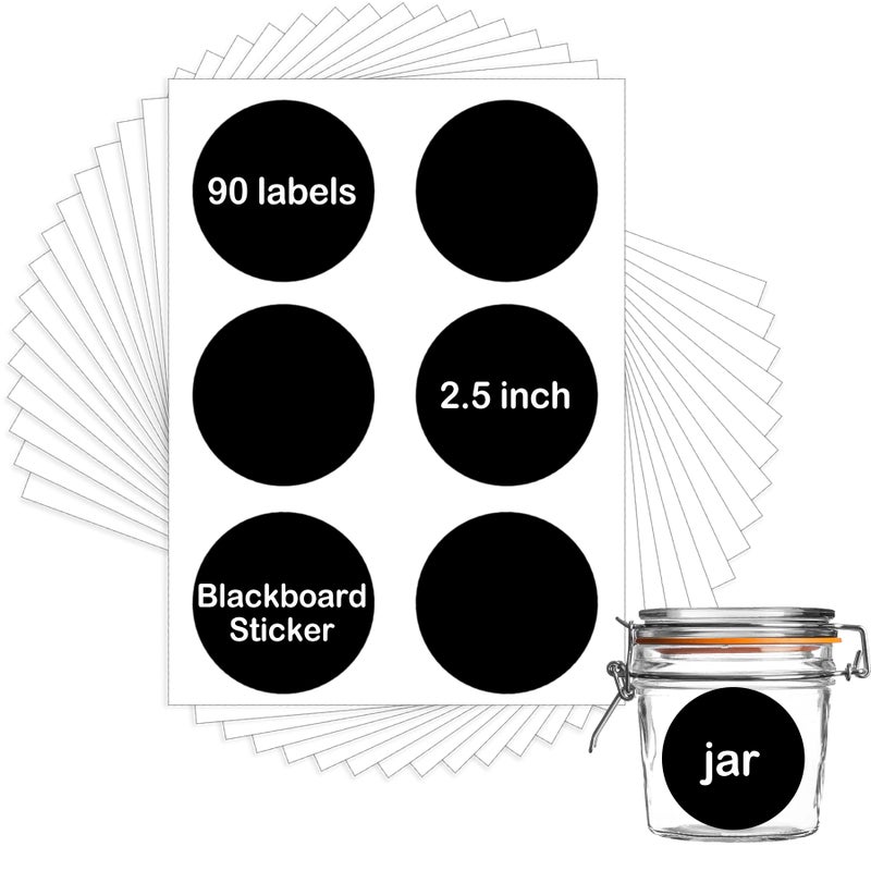 SMARSTICKER Chalkboard Labels Sticker 2.5 inch Round Erasable Reusable Blackboard Mason Jar Lid Canning Label for Decorating Mason Jars, Pantry, Home and Office & Craft DIY 90 pcs - Image 1